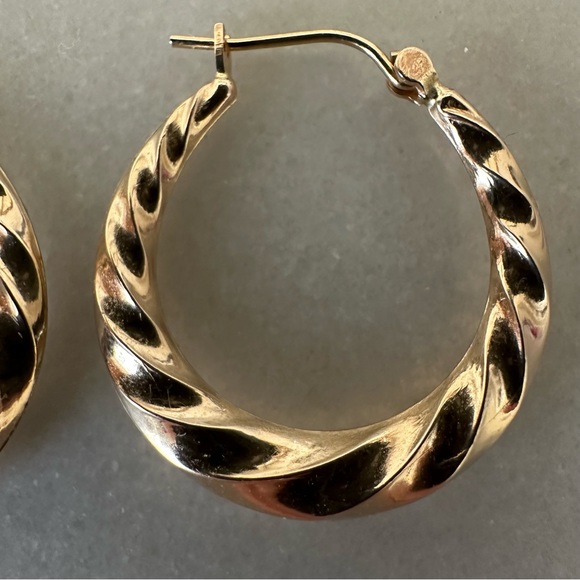 14k Solid Gold Twisted Hoop Earrings - Picture 6 of 16